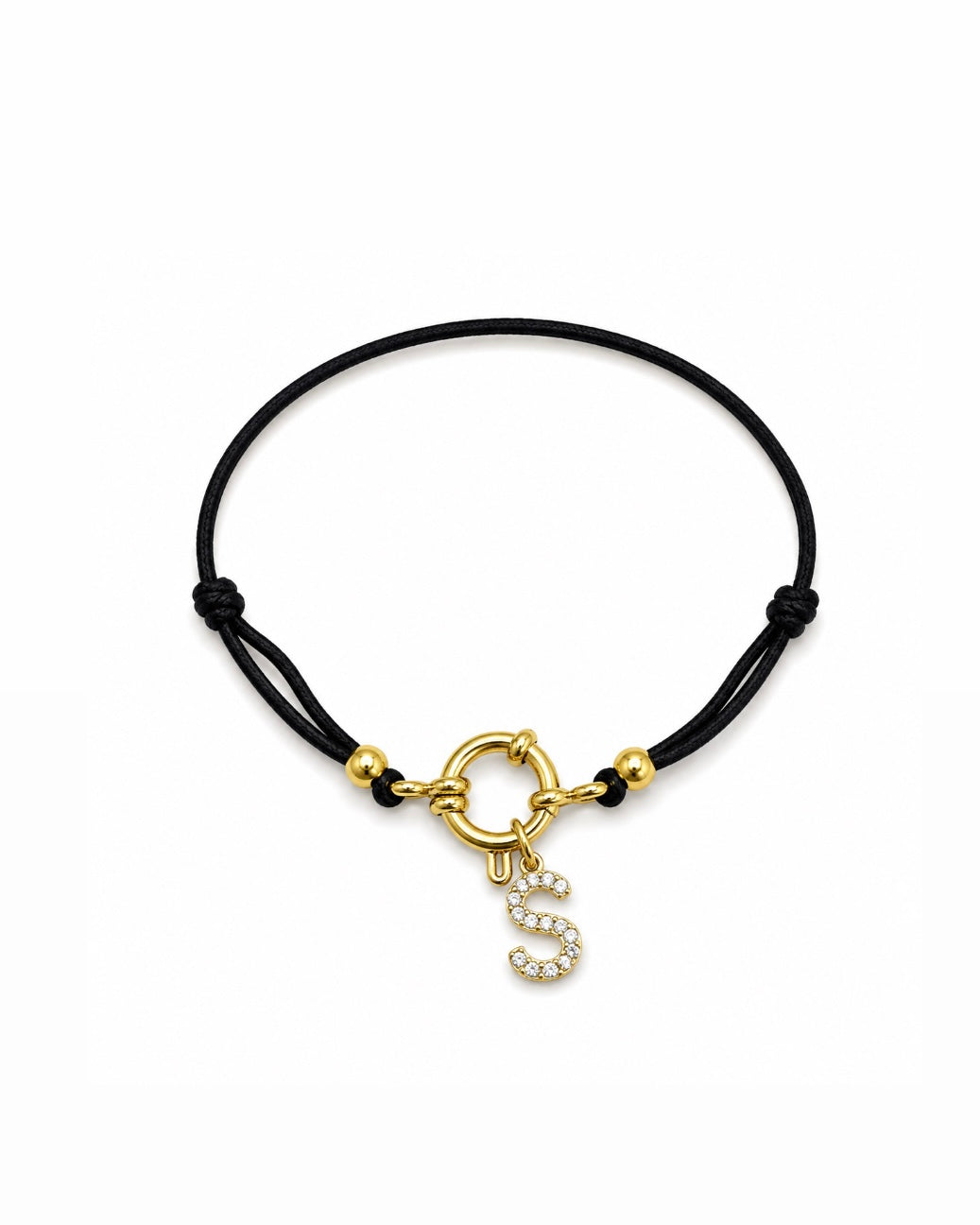 BRACELET CORDON INITIAL NOIR