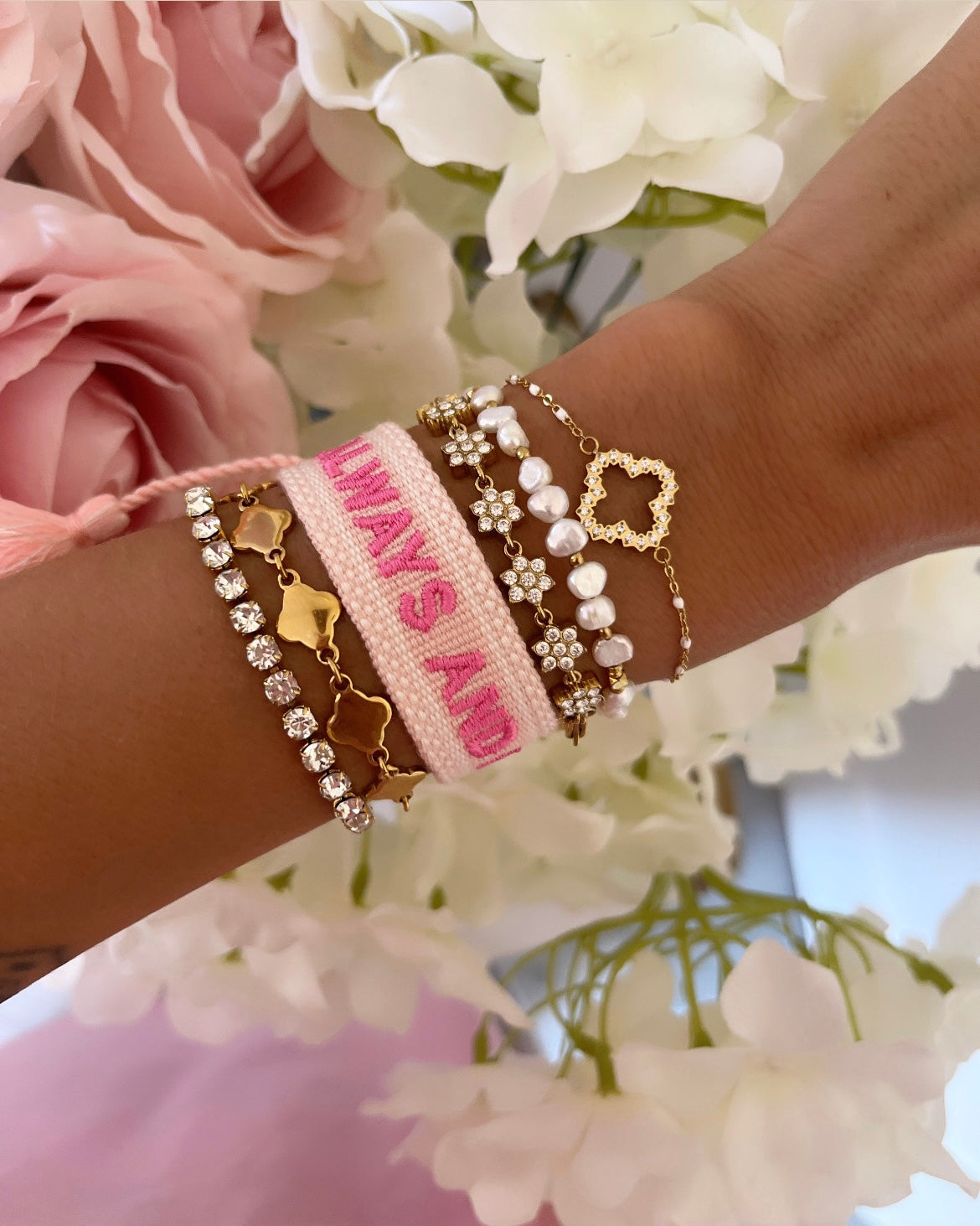 BRACELET BRODÉ ALWAYS AND FOREVER ROSE