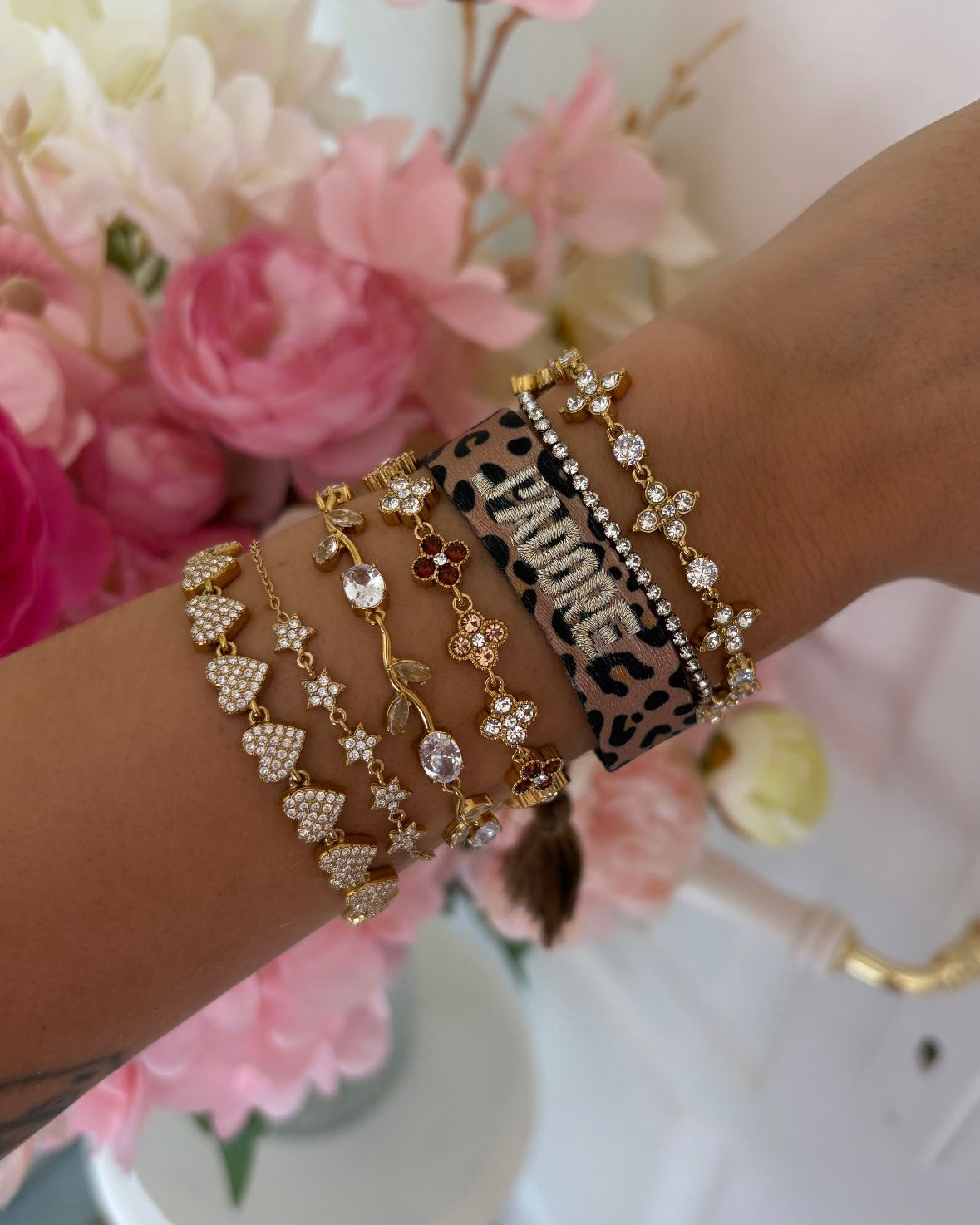 BRACELET BRODÉ J’ADORE LÉOPARD MARRON