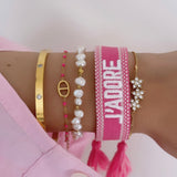 BRACELET BRODÉ J’ADORE ROSE