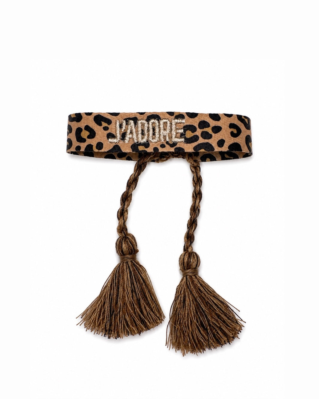 BRACELET BRODÉ J’ADORE LÉOPARD MARRON