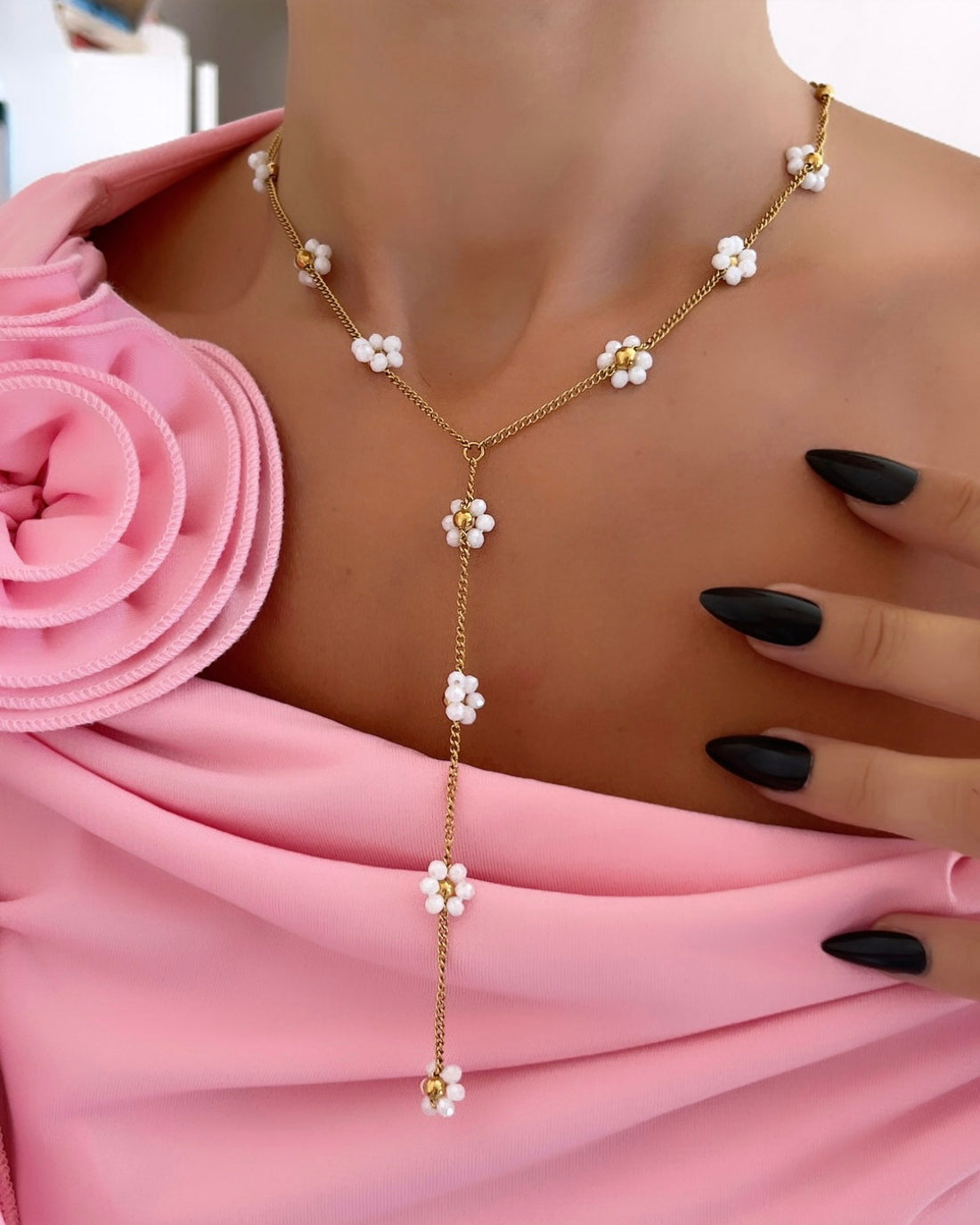 COLLIER ROSY BLANC