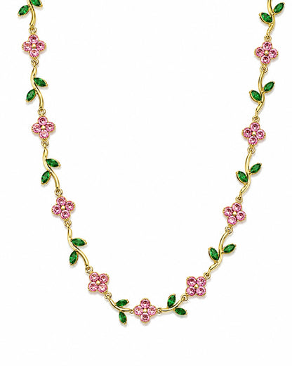 COLLIER JARDIN FLEURI FUSHIA