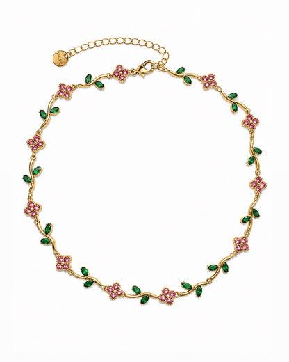 COLLIER JARDIN FLEURI FUSHIA