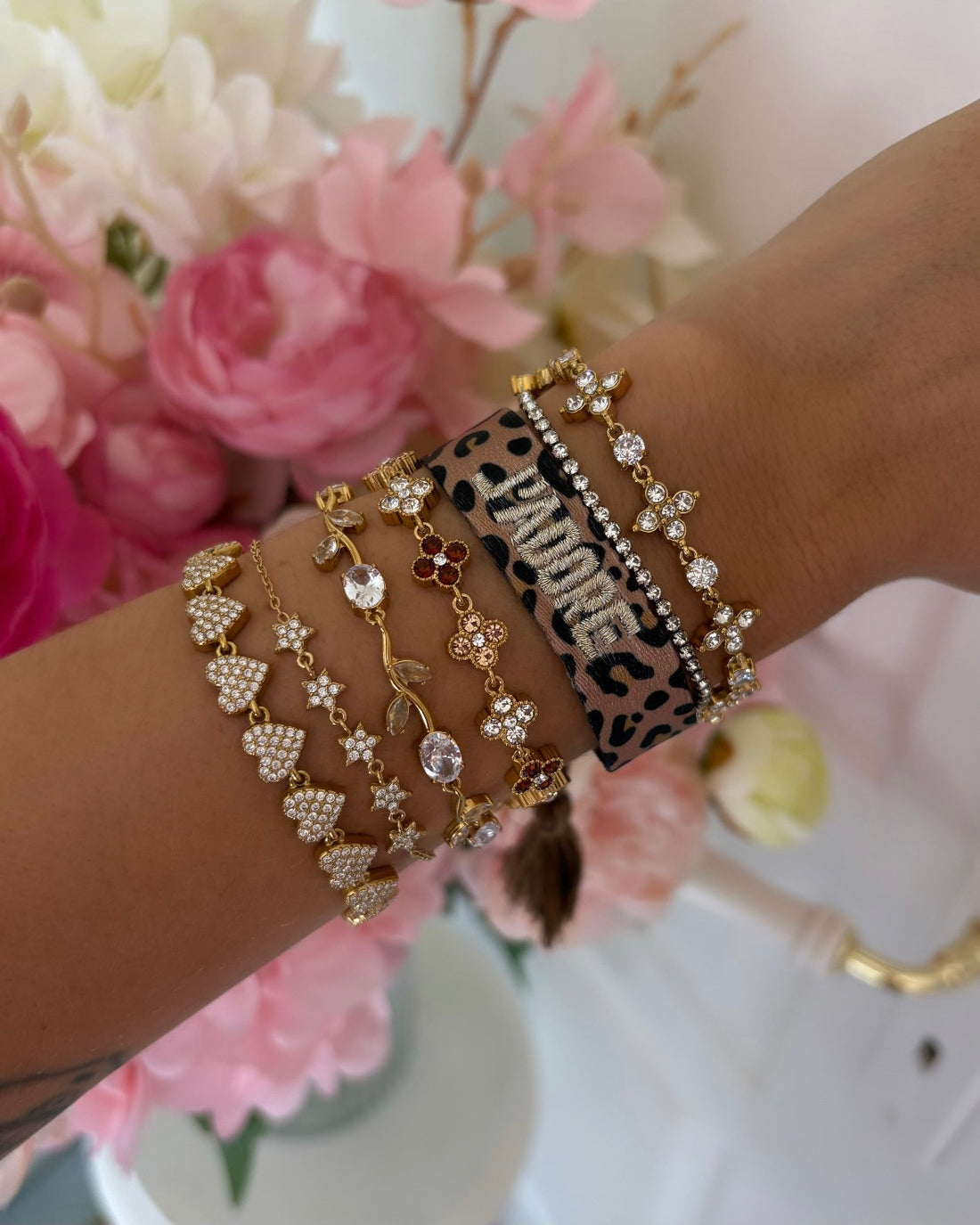 BRACELET BRODÉ J’ADORE LÉOPARD MARRON
