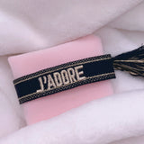 BRACELET BRODÉ J’ADORE NOIR OR